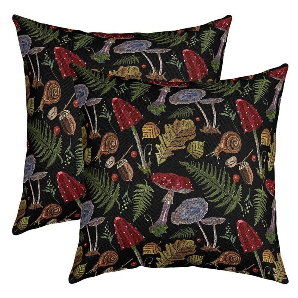 3408 Mushroom Throw Pillow Covers 22"x22" Set of 2 Soft Botanical Nature